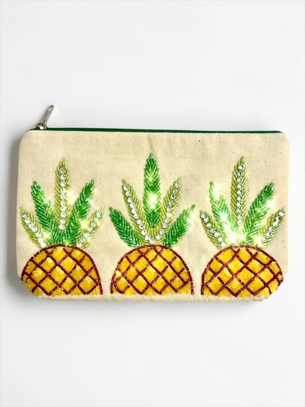 Pineapple Embroidered Pouch NWT – Swarovski Crystal Linen Cosmetic Bag